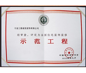 全国住宅装饰示范工程（证书）